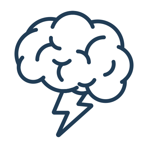 Cartoon brain with a lightning bolt, symbolizing a brainstorm or sudden idea