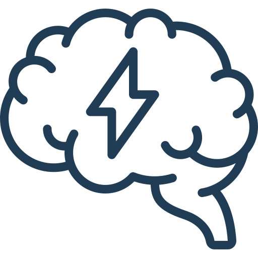 Cartoon brain with a lightning bolt, symbolizing a brainstorm or sudden idea