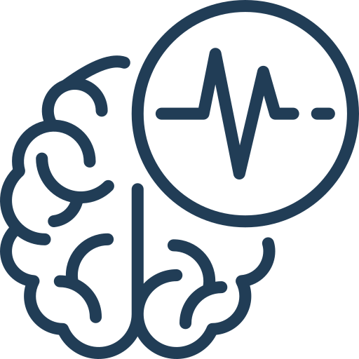 Icon of a brain with a heartbeat line inside a circle, indicating brain activity or monitoring.